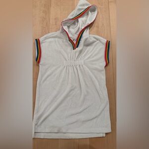 Hanna Andersson White Terry Tunic with Rainbow Trim Swim Coverup